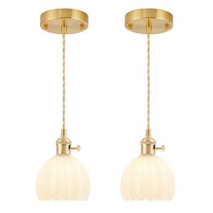 lot 1016 image: Mini Pendant Lights Kitchen island 2 Pack, Small Adjustable Pendant Light Fixture with Milk White Tulip Glass Lampshade, Vintage Gold Pendant Lighting, Pendant Light for Bedroom Dining Room Hallway