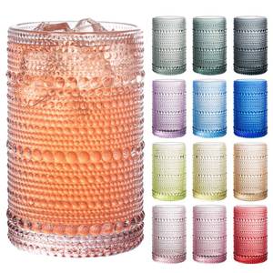 lot 1017 image: Bandesun Vintage Hobnail Drinking Glasses Set of 12, 13oz Colorful Beaded Bubble Glass Cups for Kitchen, Multiple color Embossed Water Tumbler for Whiskey,Cocktail, Beer, Wine, Water & Juice