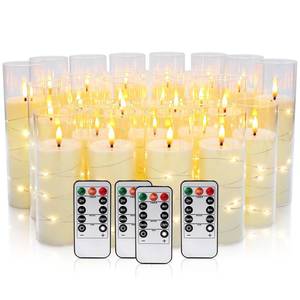 lot 1023 image: CAKETYCG 24 Pcs LED Flameless Candles with Remote, 3D Flickering Flame & LED String Lights, Acrylic Clear Cylinder, Timer Function, Romantic Ambience for Home Decor, Party, Wedding (Ivory).