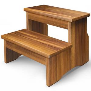 lot 1036 image: FANATU Wooden Two Step Stool for Adults, Heavy Duty Acacia Wood Bed Step