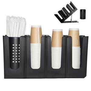 lot 1042 image: Cup Holder Lid Dispenser with Straw Organizer,4 Compartment 7 Adjusting,Disposable Paper Cup Storage Organizer for Breakroom Countertop Coffee Station Bar Restaurant Beverage Kitchen Coffee Truck