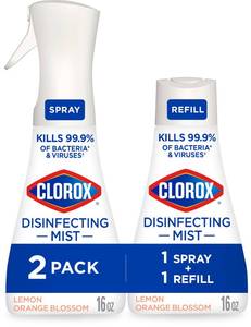 lot 1071 image: Clorox Disinfecting Mist, Lemon and Orange Blossom, 1 Spray and 1 Refill, 16 oz Each