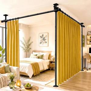 lot 1084 image: AKTOP Extra Long Room Divider Curtain Rod, No Drill Tension Rod, Black