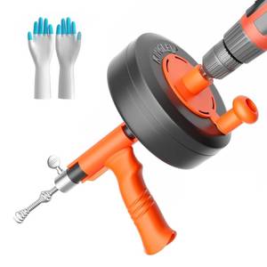lot 1087 image: Drain Snake, 25ft Flexible Steel Drain Auger With Drill Adapter, Plumbing Unblocking Hand Auger, Manual Or Powered for Shower & Bathtub Clogs-NOT auto retract or feed