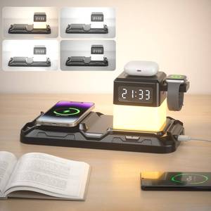 lot 1089 image: KDD Bedside Lamp with Wireless Charger, 15W Fast Charging Dock with USB A&C Ports for Phone Watch Earbuds, 4-Mode Dimmable Modern Nightstand Lamp with Digital Clock for Home Bedroom Dorm Office