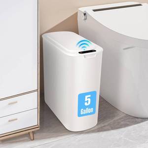 lot 1093 image: Cesun 5 Gallon Automatic Bathroom Trash Can with Lid, White, Touchless