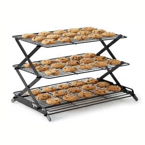 lot 1094 image: NZJWZS 3-Tier Collapsible Cooling Rack, Adjustable Wire Baking Rack, Black