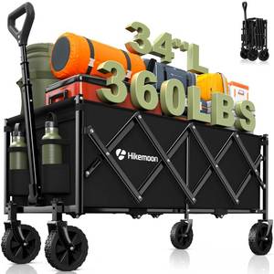 lot 1096 image: HIKEMOON 34 Extra Long Folding Portable Wagon Cart, 120L 360LBS Black