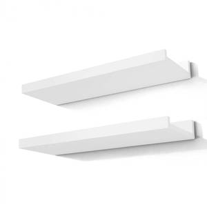 lot 1100 image: Solrot White Floating Shelves for Wall Decor, 14 in Shelf with Lip Set of 2