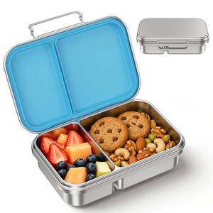 lot 1107 image: CMKPL Stainless Steel Bento Lunch Box for Kids,Leak-Resistant Small Snack Box,2 Compartment Lunch Container,Stainless Steel Latch,Compact Metal Lunch Box for School,BPA-Free,Not insulated(Blue)