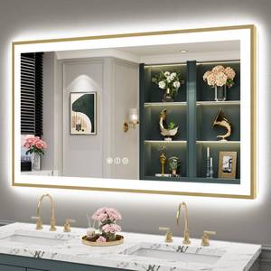 lot 1113 image: AWANDEE 55x30 Gold LED Bathroom Mirror with Lights, Lighted Vanity Mirror