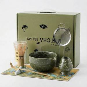 lot 1122 image: Matcha Whisk Set, 7Pcs Ceramic Matcha Kit with Spout Bowl, 100 Prong Bamboo Whisk (Chasen), Holder, Scoop, Sifter - Complete Matcha Making Set for Tea Ceremony, Matcha Lovers, Ideal Birthday Gift
