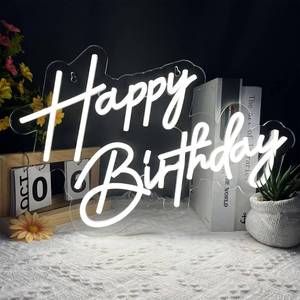 lot 1125 image: Happy Birthday Neon Sign for Wall Decor 17�12 Inch White Led Neon Light