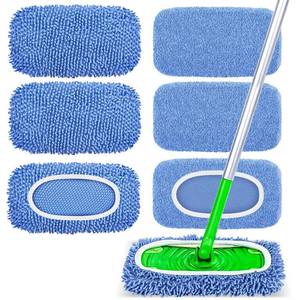 lot 2117 image: 6-Pack Reusable Microfiber Mop Pads Compatible with Swiffer Sweeper, Blue
