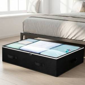 lot 2125 image: Under Bed Storage Bags, Under Sofa Box with Strong Handles and Clear Window for Closet, Storage Room, Bedroom and Living Room(Black)