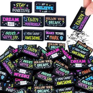 lot 2127 image: Dunzoom 100 Pcs Motivational Erasers Bulk for Kids, Colorful Chalkboard