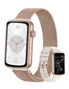 lot 2146 image: RUIMEN Fitness Tracker, Fitness Watches for Women Men with Heart Rate Monitor Blood Oxygen Sleep Tracker Pedometer, 1.47 Smart Watch Step Calorie Counter for Android iOS IP68 Waterproof (Gold)