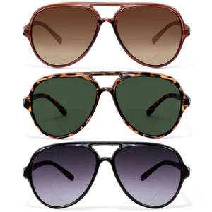 lot 2177 image: EYEGUARD 3 Pack Retro Aviator Bifocal Reading Sunglasses for Women Men UV400 Protection Classic Square Sun Readers 2.50