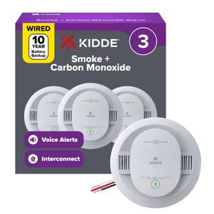 lot 2180 image: Kidde Smoke & CO Detector, Hardwired & 10-Year Battery, 30CUA10-V, 3 Pack