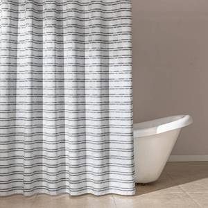 lot 2190 image: Amazon Basics Geometric Jacquard Fabric Shower Curtain for Bathroom, Lightweight, Water Repellent and Washable, 72 W x 72 L, Grey Striped