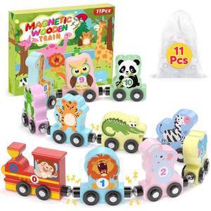 lot 2197 image: A 11 Pcs Magnetic Train Set Montessori Toy for Toddler, Animal Birthday Gifts
