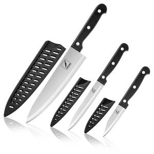 lot 2201 image: COKUMA Kitchen Knife, 3-Pcs Knife Set With Sheath, 8 Inch Chef Knife, 4.5 Inch Utility Knife, 4 Inch Paring Chef Knife, Stainless Steel, Black