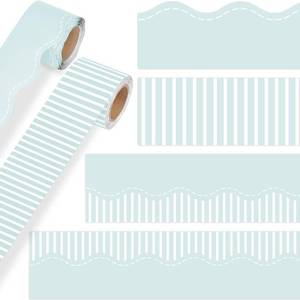 lot 2204 image: Fuutreo 2 Rolls 65.6ft Mint Green Striped Bulletin Board Borders Decoration