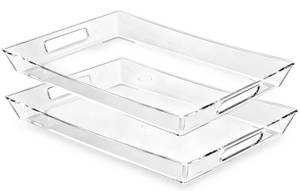 lot 2215 image: Clear Plastic Serving Tray with Handles, BPA-Free Storage Organizer Tray -2 Pack Large Trays 16x11.5 Reusable Serving Platters for Appetizer, Fruit, Kitchen, Desk & Serving Tray for Party Supplies