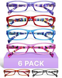 lot 2217 image: Gaoye 2.0 Reading Glasses for Women, 6 Pack Fashion Readers, Spring Hinge Eye Glasses, Blue Light Reading Glasses