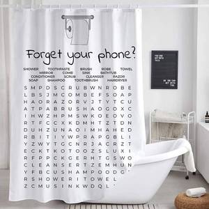 lot 2219 image: VeiVian Funny Bathroom Decor Shower Curtain Black and White Bath Curtain, Fun Bathroom Word Search Forget Your Phone Bathroom Humor Shower Curtain Fabric Bathroom Accessories with Hooks 70X70IN