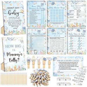 lot 2221 image: Funnymoom 426 Pcs Baby Shower Games Boy, 8 Ocean Theme Party Set
