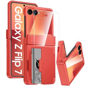 lot 2228 image: GooseBox for Samsung Galaxy Z Flip 7 Case Wallet RFID Card Holder&Hinge Protection&HD Screen Protector, Full Body Shockproof Cover for Galaxy Z Flip 7(Coral Red)