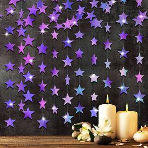 lot 2230 image: Glitter Star Garland Banner Decoration, 130 Feet Bright Star Hanging Bunting Banner Backdrop for Engagement Wedding Baby Shower Birthday Christmas Party Decor (Holographic Purple)
