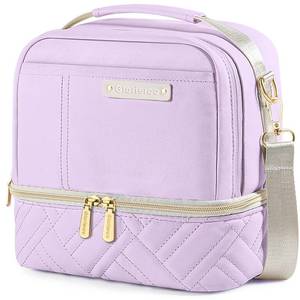 lot 2266 image: GLORIEROO Lunch Box Bag Women Girls - Double Deck Vegan Leather Insulated Waterproof Leakproof Cooler for Work Travel Picnics - Back to School Teacher Mothers Day Christmas Birthday Gifts