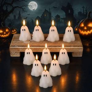 lot 2270 image: Jutom 10 Pcs Halloween Ghost Candles White Soy Wax Home Table,Classic