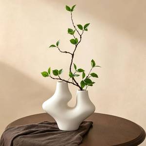 lot 9179 image: Hoolicute Vase with Greenery, 1 Pc Artificial Stems in Vase Fake Potted Plants Indoor  Small Plant Artificial Office Desk Plants in Pots for Home Decor Weddings Centerpieces - White