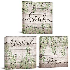 lot 9186 image: Conipit Sage Green Beige Bathroom Wall Decor Relax Soak Unwind Sign Wall Art Olive Green Leaves Painting Prints Botanical Picture Artwork for Bathroom 12x12x3