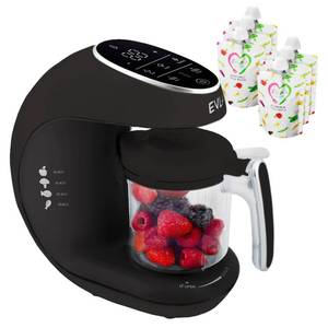 lot 9198 image: EVLAS Baby Food Maker, Steamer, Blender, Baby Food Processor for Healthy Homemade Baby Food in Minutes, Touch Screen with 6 Reusable Food Pouches, Baby Registry Essential, Dark Grey