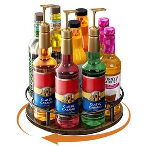 lot 9203 image: Nuovoware 9 Bottles Rotating Coffee Syrup Rack, BrownBlack