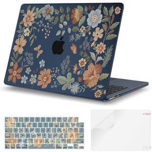 lot 10260 image: iCasso for MacBook Air 13 inch Case M5 2026 2025-2022 M4 M3 M2 Model A3449 A3240 A3113 A2681,Ultra Thin Armor100% Match Midnight, Air 13.6 Flower Crystal Clear Hard Shell Cover, Midnight