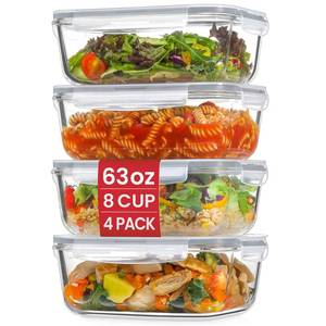 lot 11697 image: Snuvid 4 Pack 8 Cups 63oz Large Glass Storage Containers with Lids, Meal Prep Containers, Glass Food Storage with Airtight Lid for Baking, Leak Proof & Microwave, Oven Safe (4 Containers  4 Lids)