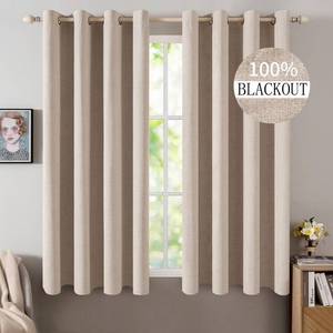 lot 13030 image: MIULEE Blackout Linen Curtains 52x54 Inches Beige