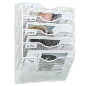 lot 13934 image: PAG 5-Tier Wall-Mount File Holder, White Metal Mesh