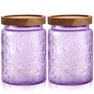 lot 13957 image: LemonRoad Embossed Glass Storage Jars, 23.7 oz, Set of 2
