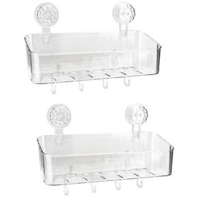 lot 13969 image: DIBALIYI Shower Caddy Set, Clear Suction Cup Shelves (2-Pc)
