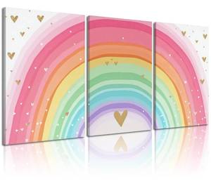 lot 14047 image: DULASI Canvas Wall Art Set of 3, Rainbow Hearts