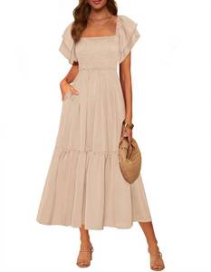 lot 14445 image: MASCOMODA Womens Smocked Midi Dress, Apricot, Size L