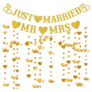 lot 14459 image: Plzaxou Just Married Banner with Heart Garland