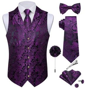 lot 14476 image: DiBanGu Mens Paisley Vest Tie Set, Black Purple, Medium