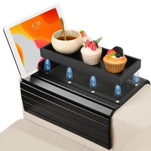 lot 17023 image: Joy&Grace Bamboo Couch Arm Tray with Magnetic Attachments